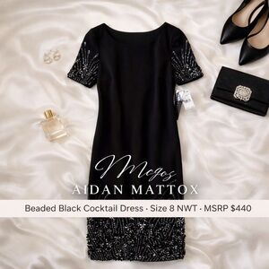 Aidan Mattox Beaded Black Cocktail Dress Size 8 NWT MSRP $440